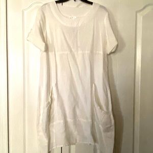 White natural linen dress